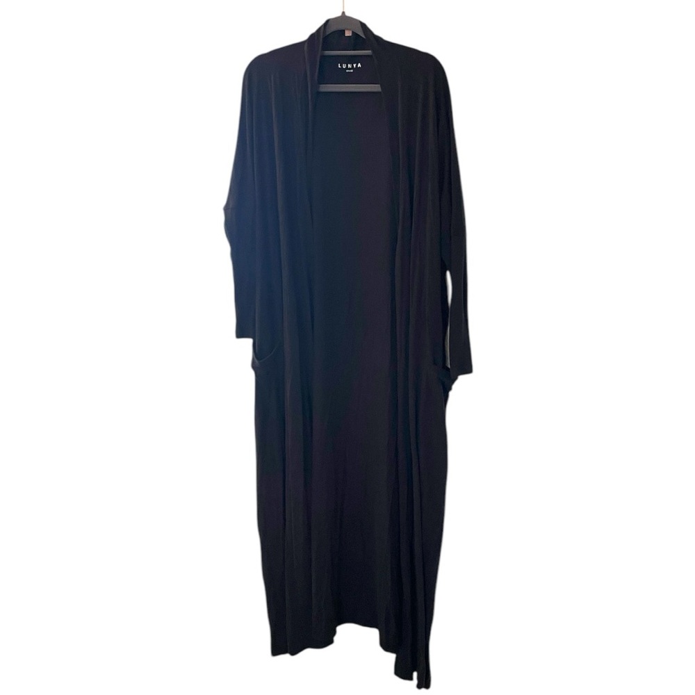 Lunya Women’s Organic Black Pima Cotton 3/4 sleeve Bath Robe, OS